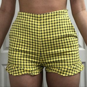 High rise yellow plaid shorts